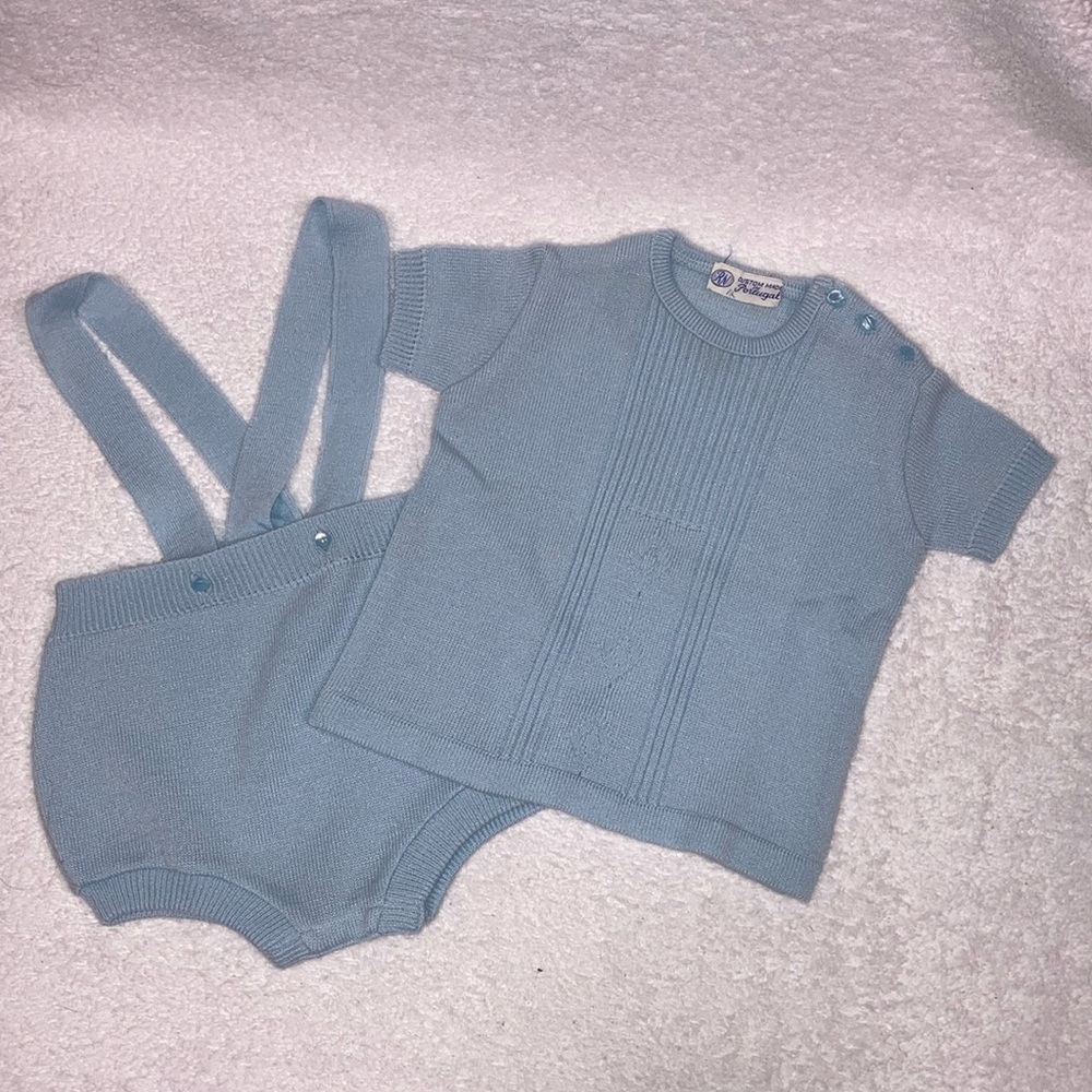 Vintage custom made in Portugal knit acrylic short set 12m